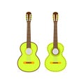 Two Light green Mexican guitar set. Vector isolated illustration on white background.  Music icons and melody template. Royalty Free Stock Photo